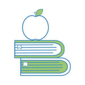 学校书籍与苹果水果图标矢量插图