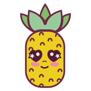 可爱的快乐菠萝水果矢量插图