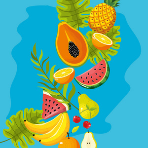 美味热带水果背景设计插图