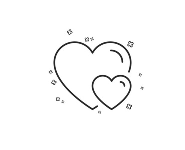 情侣爱情线图标。 两颗心的标志。 情人节的象征。 几何形状。 随机交叉元素。 线性心脏图标设计。 向量