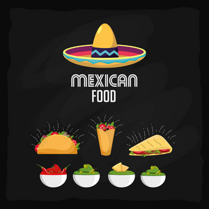墨西哥玉米饼玉米饼墨西哥食品小吃和菜单主题矢量插图