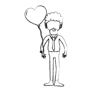 图中有胡须和心脏气球的人手中矢量插图
