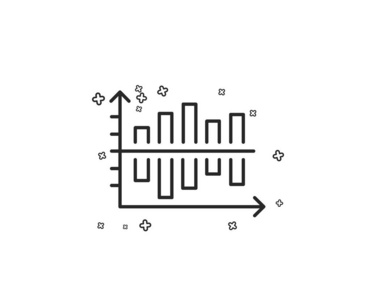 图表线图标。 列图符号。 市场分析符号。 几何形状。 随机交叉元素。 线性图图图标设计。 向量