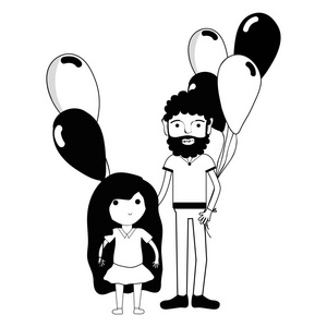 等高线父亲和他的女儿，气球矢量插图