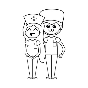 线医生和护士帮助人们矢量插图图片