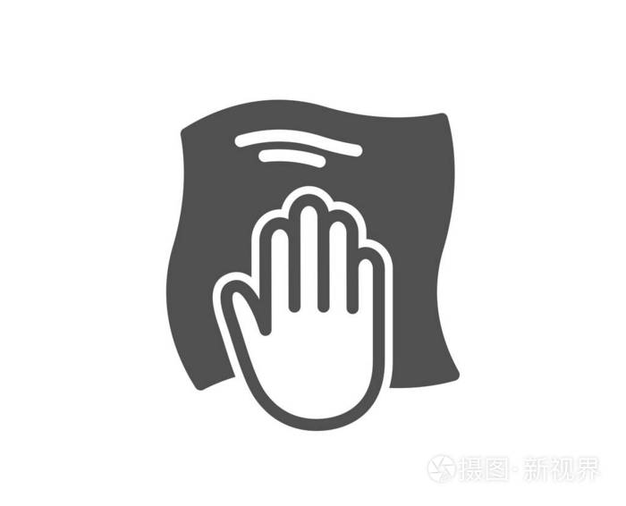 用抹布符号擦拭. 客房设备标志. 质量设计要素. 经典风格图标. 向量