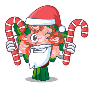圣诞老人用糖果花束放置在玻璃卡通矢量插图