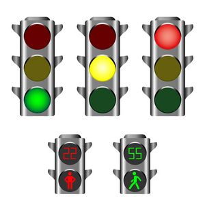 led 红绿灯, 显示司机为红色琥珀色或绿灯, 行人灯呈红色和绿色