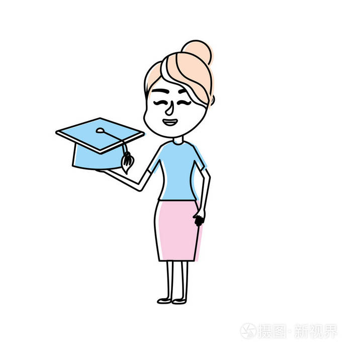 女教师手中有学校工具的矢量插图