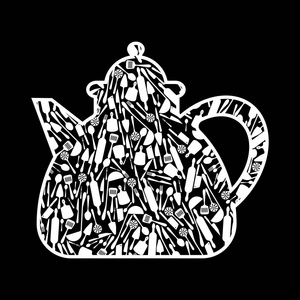 茶壶。黑白矢量插图