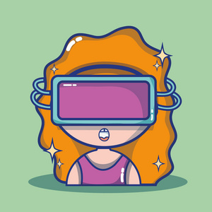 3D眼镜技术女孩虚拟现实矢量插图