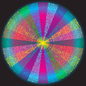 彩虹圆形的小球框架和彩色射线以及黑色背景EPS8上的同心梯度环