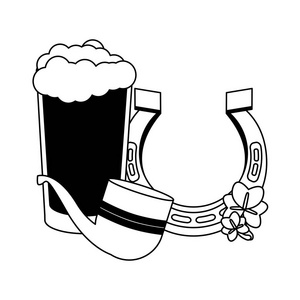 马蹄形管道和啤酒快乐圣帕特里克节矢量插图