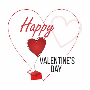 浪漫的矢量插图。红心气球和情人节信。爱在空气中。情人节的载体设计。2月14日。
