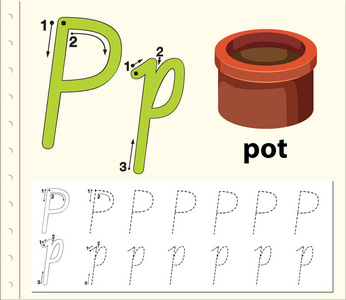 字母p跟踪字母表工作表插图