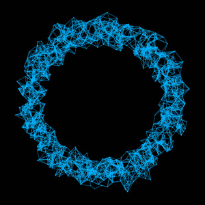 带洞的甜甜圈形状。 未来数字计算机技术概念三维抽象图解中黑色背景上孤立的带网络连接线和点的球体结构