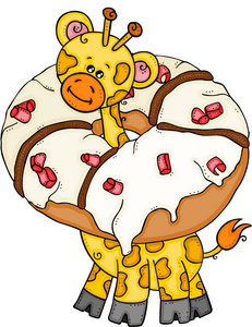 长颈鹿在黄油釉奶油甜甜圈里图片
