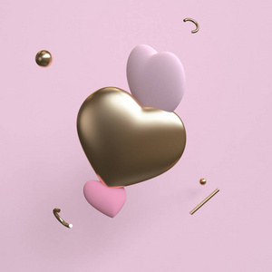 粉红色极简几何抽象背景粉彩3D渲染趋势海报插图。 概念情人节爱情火焰。 插图