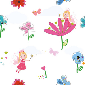 夏花蝴蝶和仙女图案壁纸