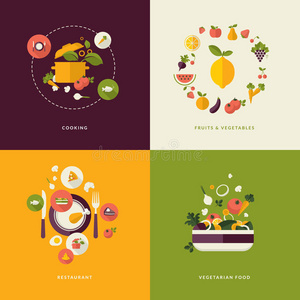 食品和餐厅平面设计概念图标图片