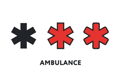 救护车药房交叉标志。紧急医院。矢量平线笔划图标。