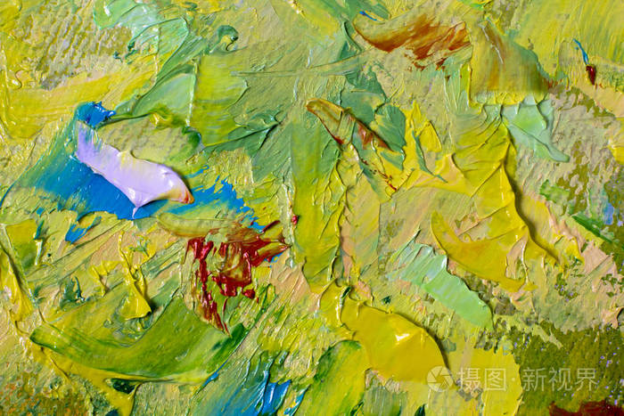 手绘油画. 绿色抽象艺术背景. 油画在画布上. 颜色纹理.