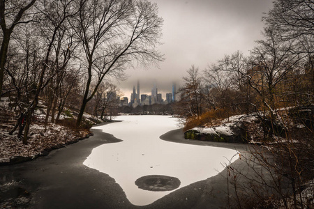 在中央公园下雪后的早晨