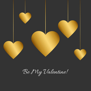 矢量插图与黄金心和浪漫短语是我的情人节 在黑色背景上。 简单的经典设计。 每股收益10。