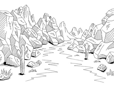 草多肉峡谷草原路图形黑白沙漠景观图形插图照片