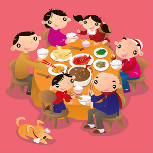 节日让一顿中国家庭团圆晚餐.