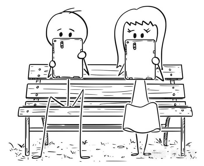 情侣坐在长椅上简笔画图片
