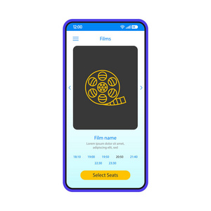 电影票预订智能手机接口矢量模板。