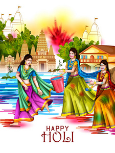 载体例证印第安人演奏五颜六色的愉快的 hoil 背景为颜色节日在印度