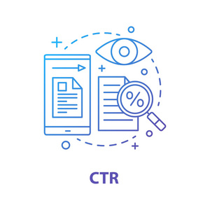 CTR概念图标。 点击率想法细线插图。