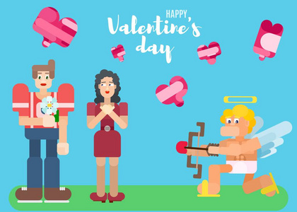 s Day poster with lovers in flat style vector