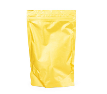 金色空白包装包装箔食品或饮料袋包装与拉链锁。 塑料包装模板