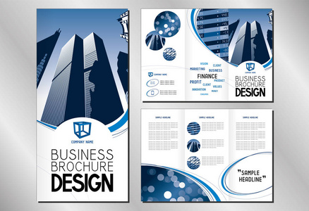商业三重小册子模板A4到dl格式现代办公楼摩天大楼。