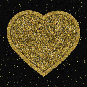 情人节背景与金色的心在豪华的黑色纹理。 矢量插图