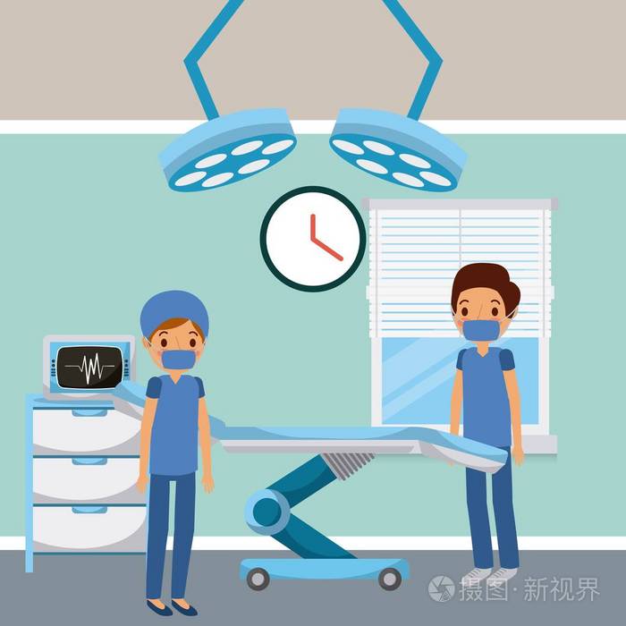 医生在病房手术床灯窗口