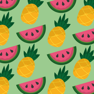热带水果西瓜和菠萝无缝图案