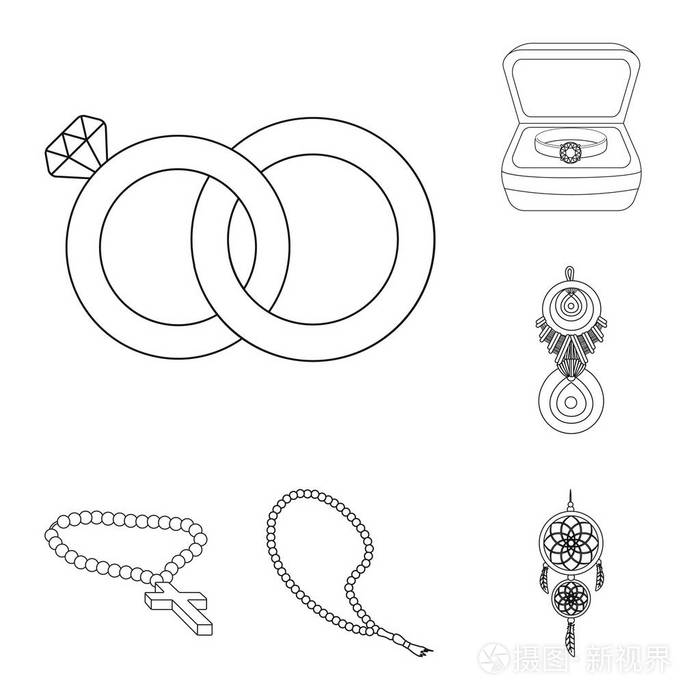 插画 珠宝和项链图标的矢量设计.收集珠宝和挂起股票符号的网络.eps