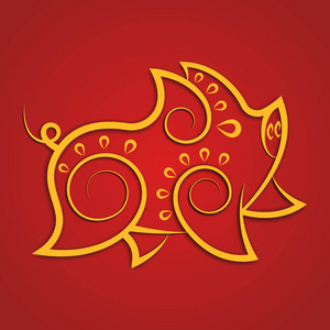 矢量猪动物线生肖中国纹饰纸写实影子照片