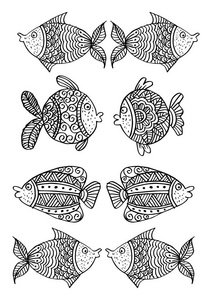 装饰鱼图案与手绘有趣的鱼。