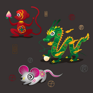 鼠龙三生肖猴龙鼠照片