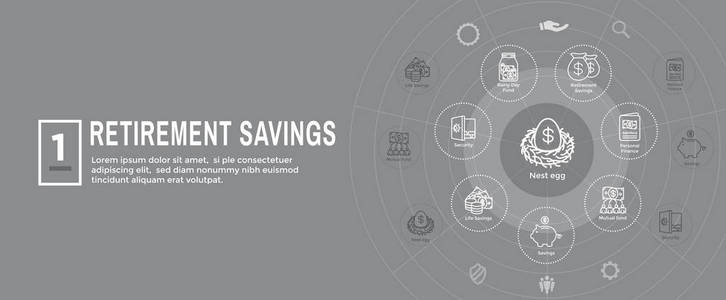  Savings Icon Set Web Header Banner  Mutual Fund, Roth IRA, etc