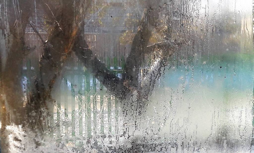 美丽的特写镜头冬季窗窗包覆盖闪亮的冰霜图案。冷冻窗玻璃, 窗外的晨霜画