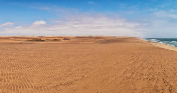 纳米贝沙漠的全景照片。 有沙丘的海岸线。 非洲。 安哥拉。 纳米贝。