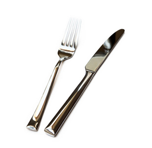 光滑的餐具叉子隔离白色背景