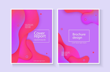 公司报告涵盖抽象背景与粉红色和紫色波浪运动流程, 小册子设计