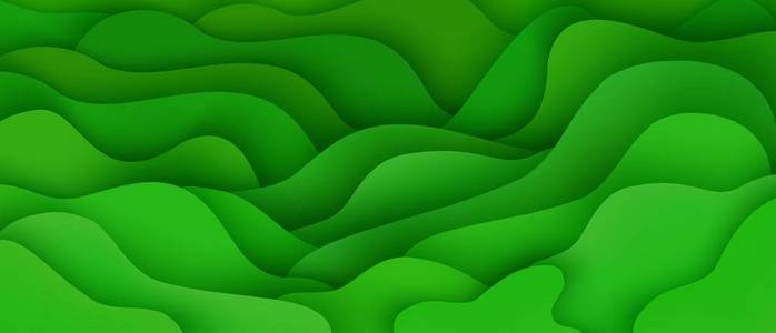 抽象背景与富有表现力的绿色波浪运动流动和液体形状构成